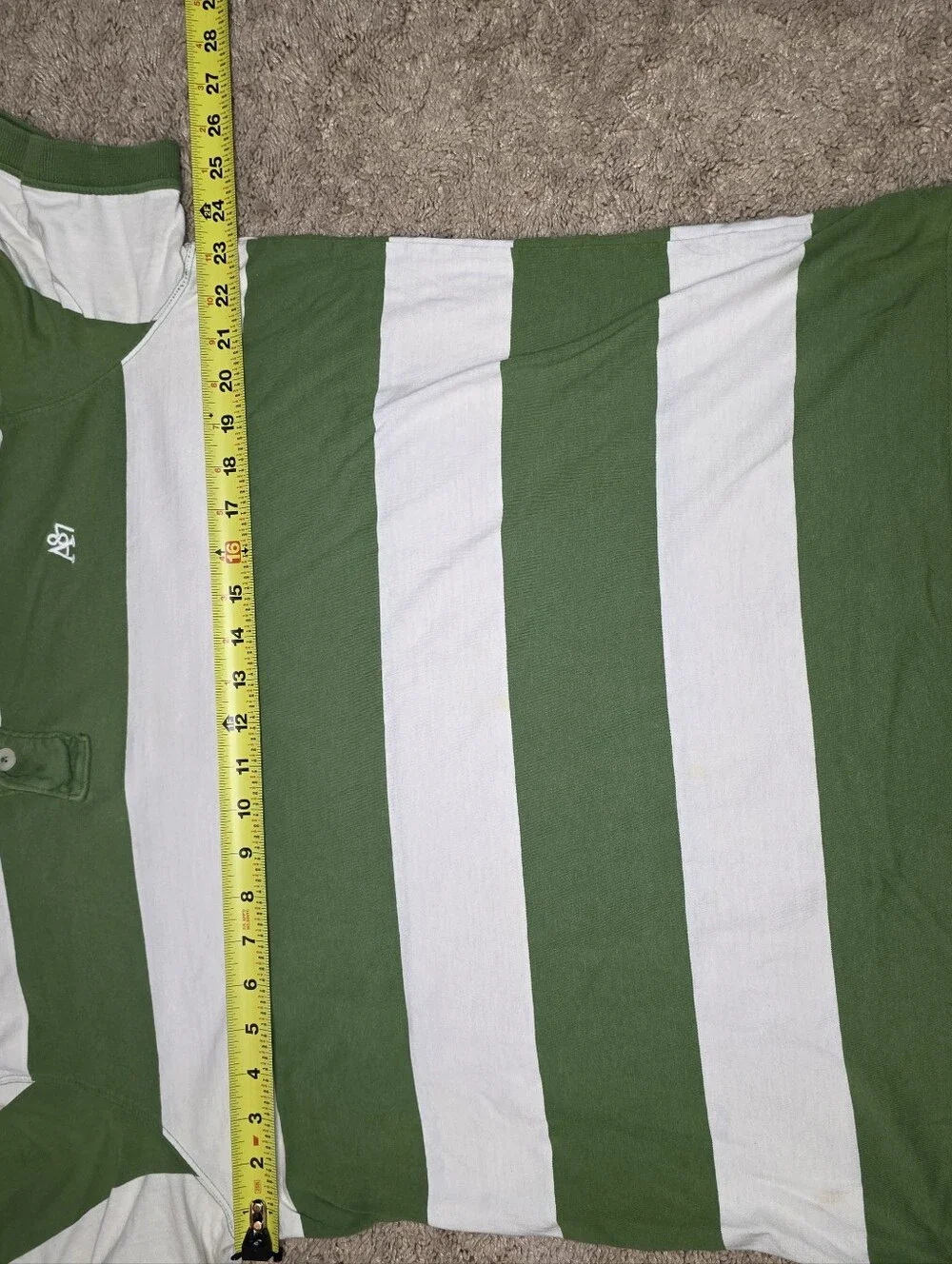 Aeropostale Worn Patina Green & White Striped Polo Shirt Size XL